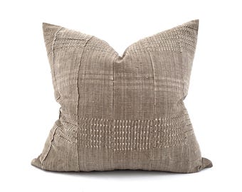 22" vintage khaki Aso oke pillow cover