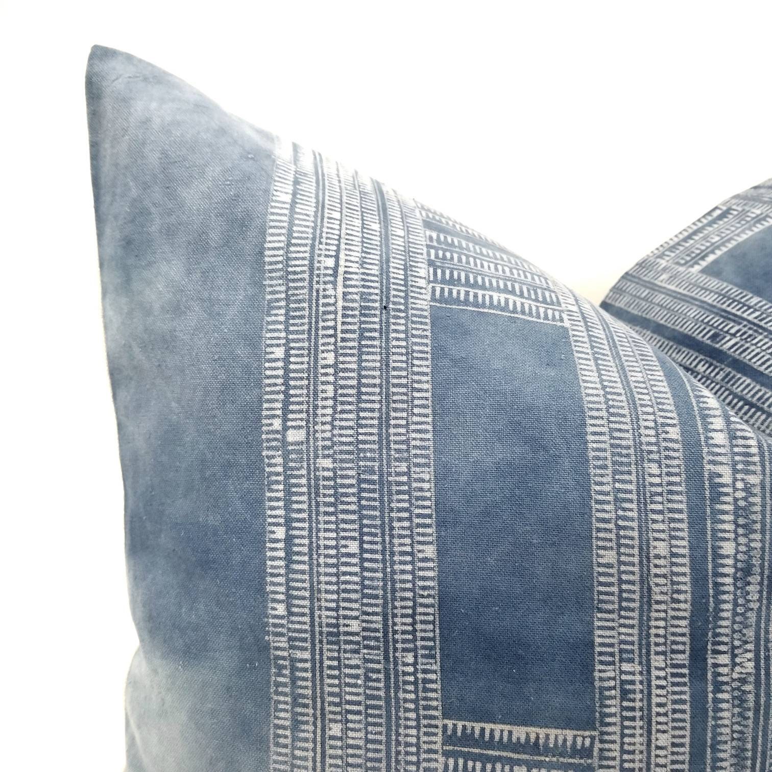 19x20 Hmong faded indigo batik pillow cover