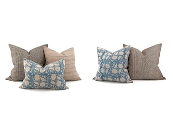Pillow combo- brown/taupe/teal flower combo of 5 pillows