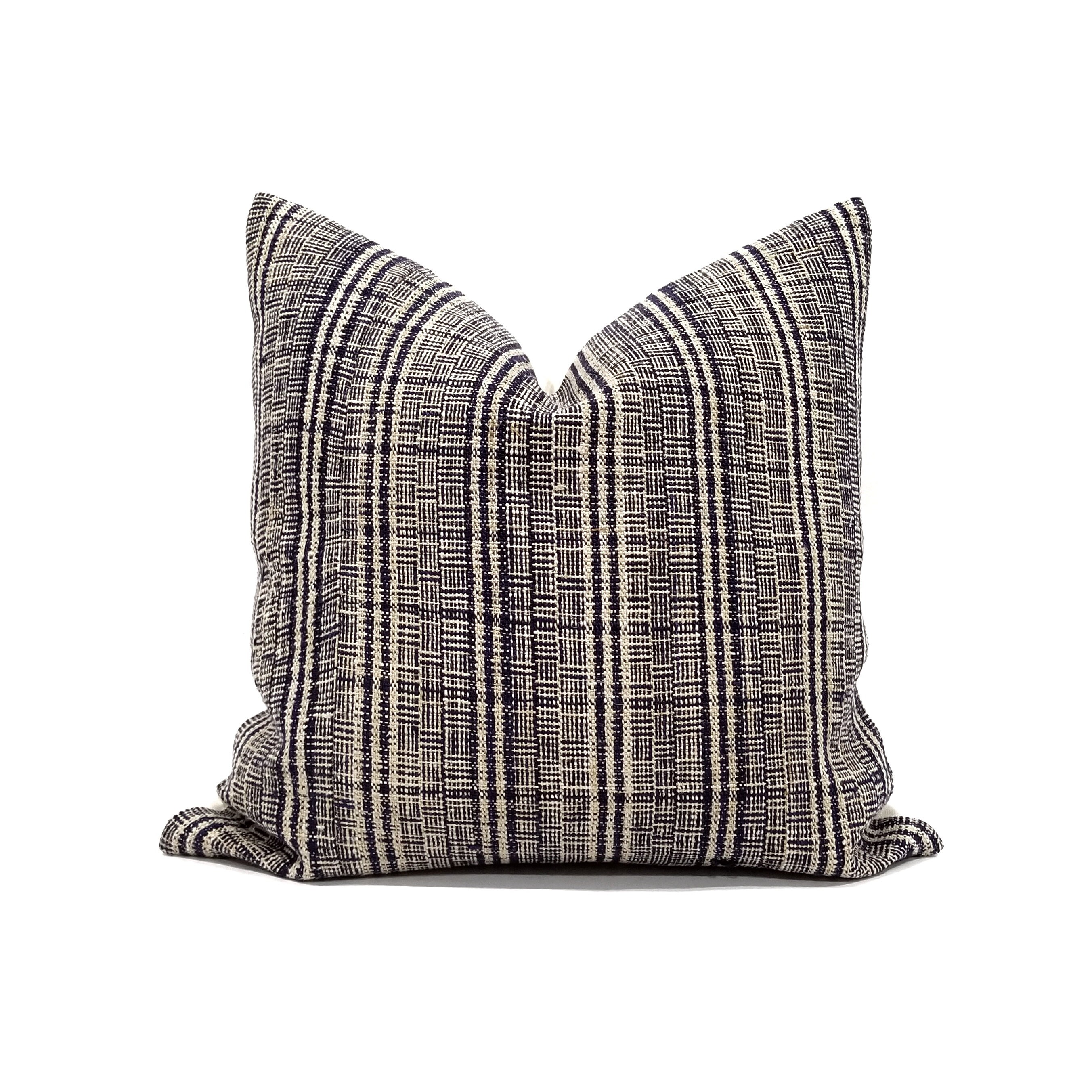 15x20 indigo hemp linen plaid pillow cover