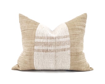 18"×22" caramel stripe grainsack+ sand hemp pillow cover