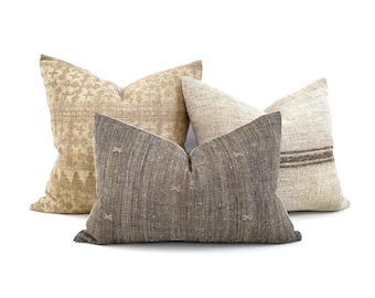 Pillow combo- sand/grainsack/brown pillow combo of 3 pillows