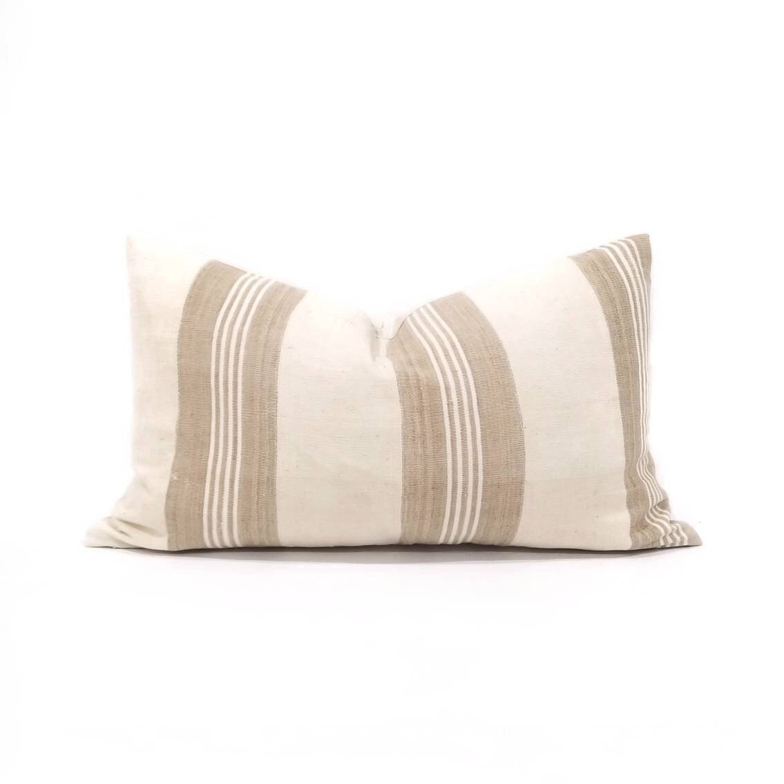 11×20 cream w/ khaki stripe aso oke pillow cover