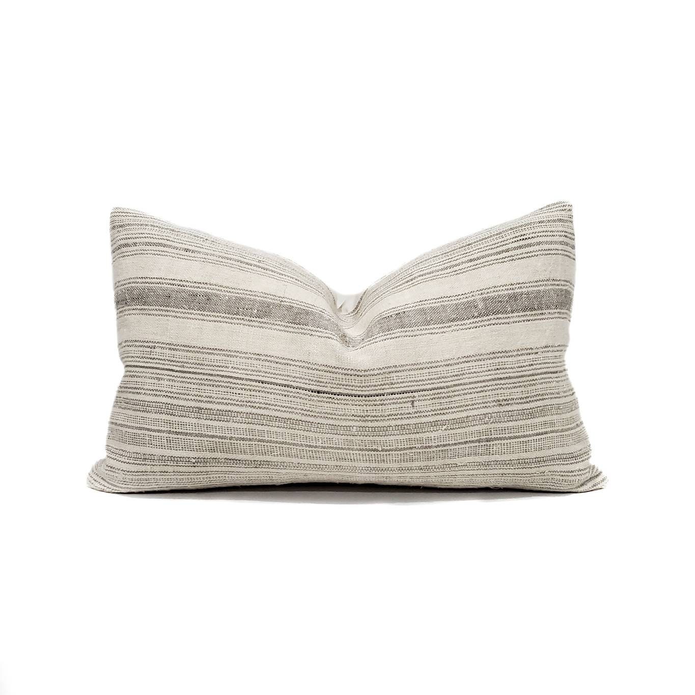 12×20 light beige/grey stripe hmong hemp pillow cover