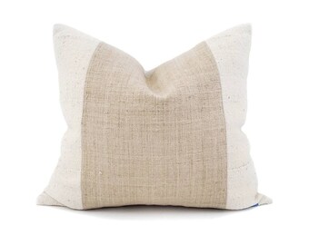 18"×20" sand hemp linen+ cream mudcloth pillow cover