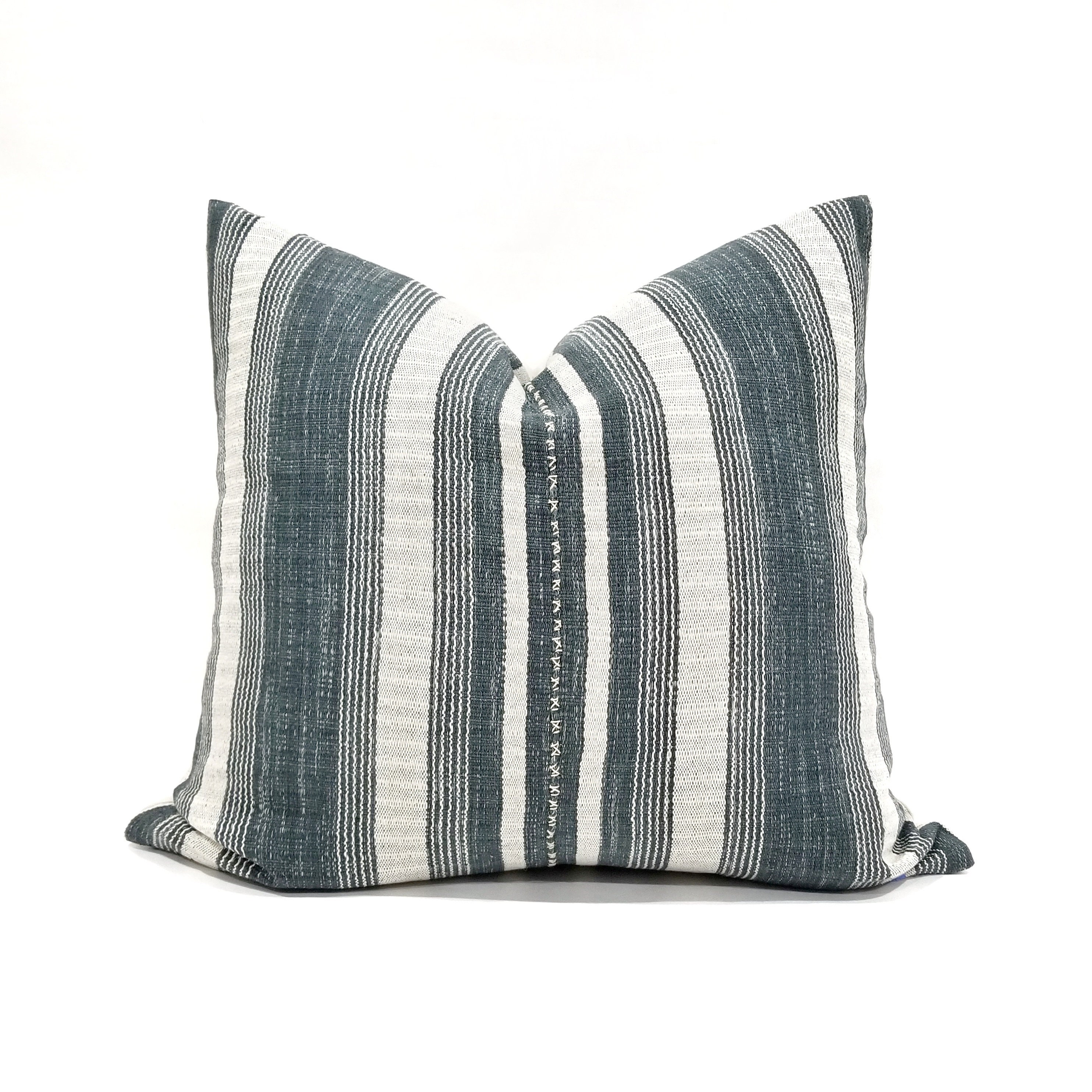20x 21 dark indigo stripe Asian textile cotton pillow cover