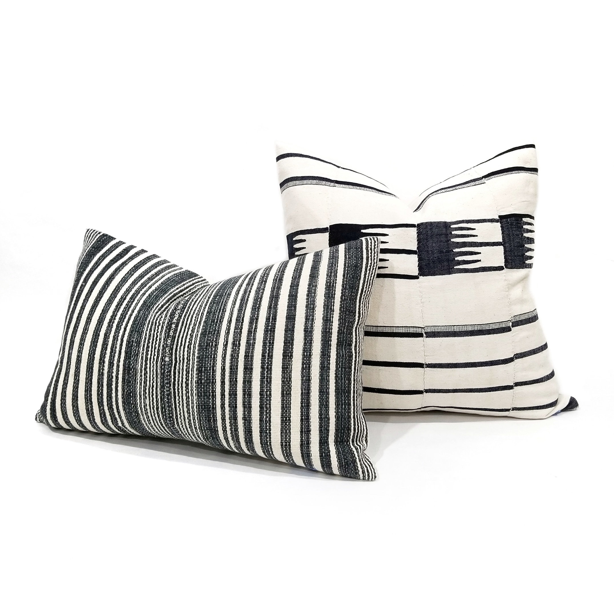 14x 22 muted indigo/black & cream stripe Asian textile cotton pillow cover