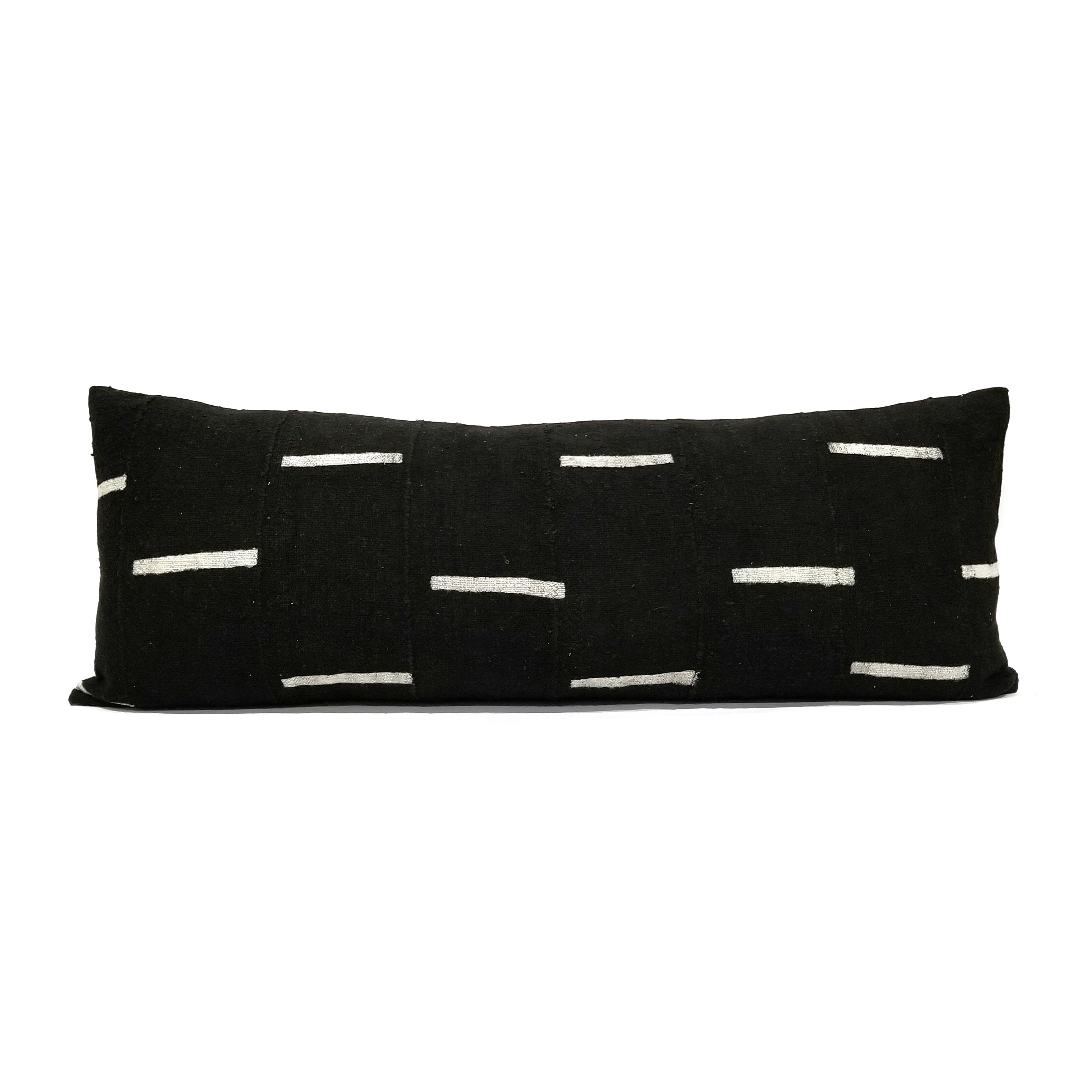 Black mudcloth extra long bed pillow