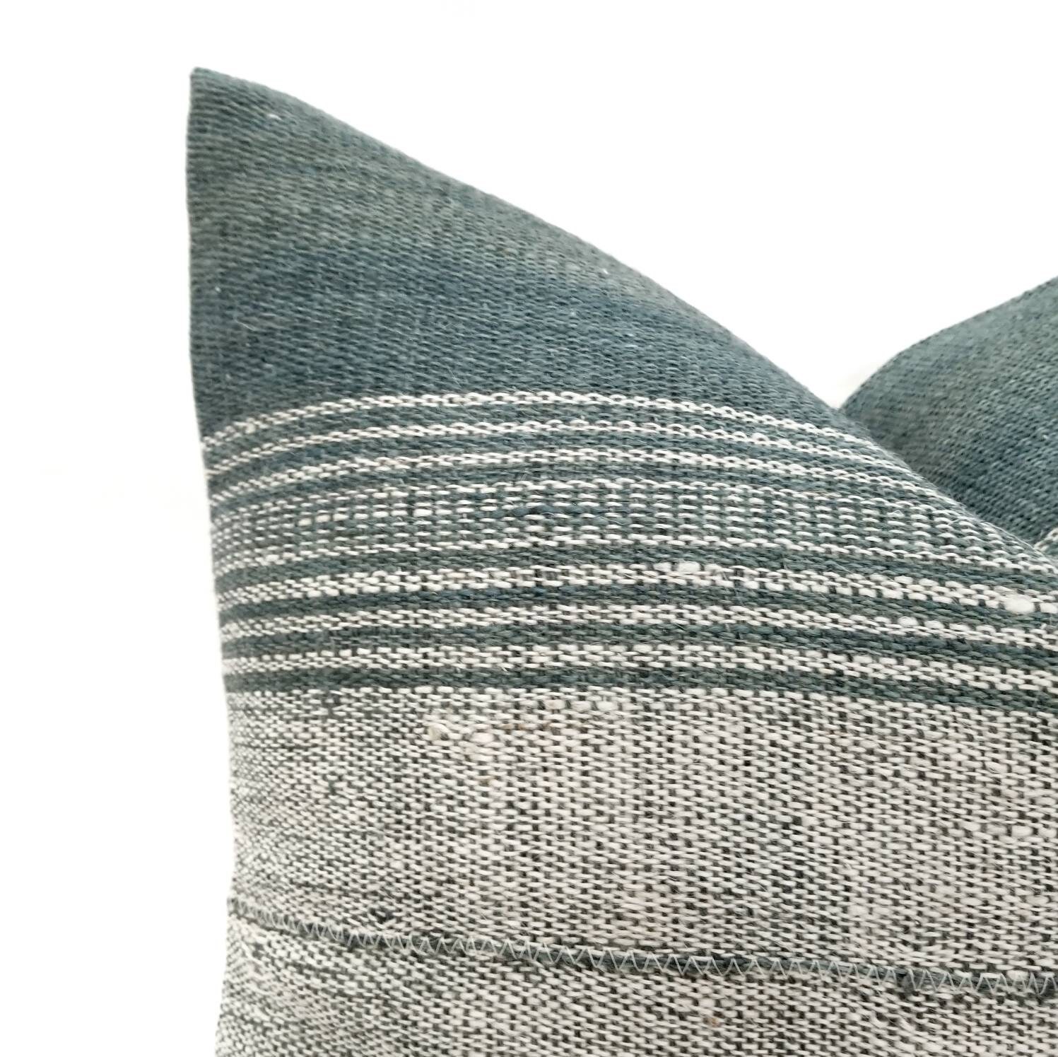 19.5×19.75 green Indian wool stripe pillow cover, stripe pillow