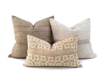 Pillow combo- camel/grainsack/sand batik pillow combo of 3 pillows
