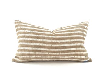 12"x20" camel batik stripe hmong hemp pillow cover