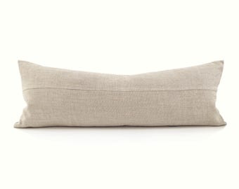 13"x35" heavyweight flax colored washed belgian linen bed pillow cover