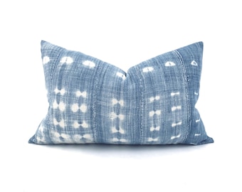 12"×19.5" faded indigo mudcloth pillow cover