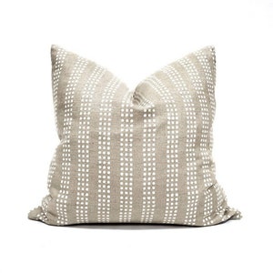 Designer pillow cover, Various square sizes white on flax block printed linen pillow