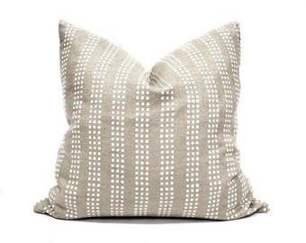 Various square sizes white on flax block printed linen pillow