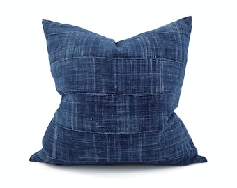 20" vintage indigo mudcloth pillow cover