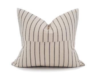 18"×20" black stripe cotton Asian textile pillow