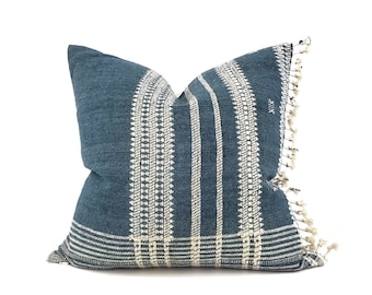 Indian wool pillow cover, 19"×20" tassels on side teal Indian wool pillow cover, embroidered pillow