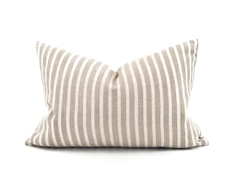 14"×20" cream/flax linen stripe pillow cover