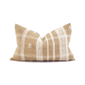Indian wool pillow cover, 12&quot;x20&quot; sand(mustard undertone) Indian wool pillow cover, embroidered pillow