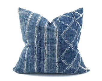 Various sizes diamond print indigo mudcloth pillow cover