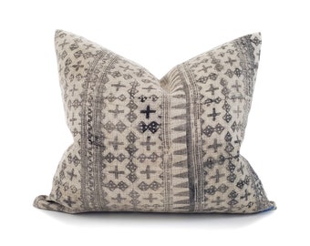 18"x20" grey batik hmong hemp pillow cover
