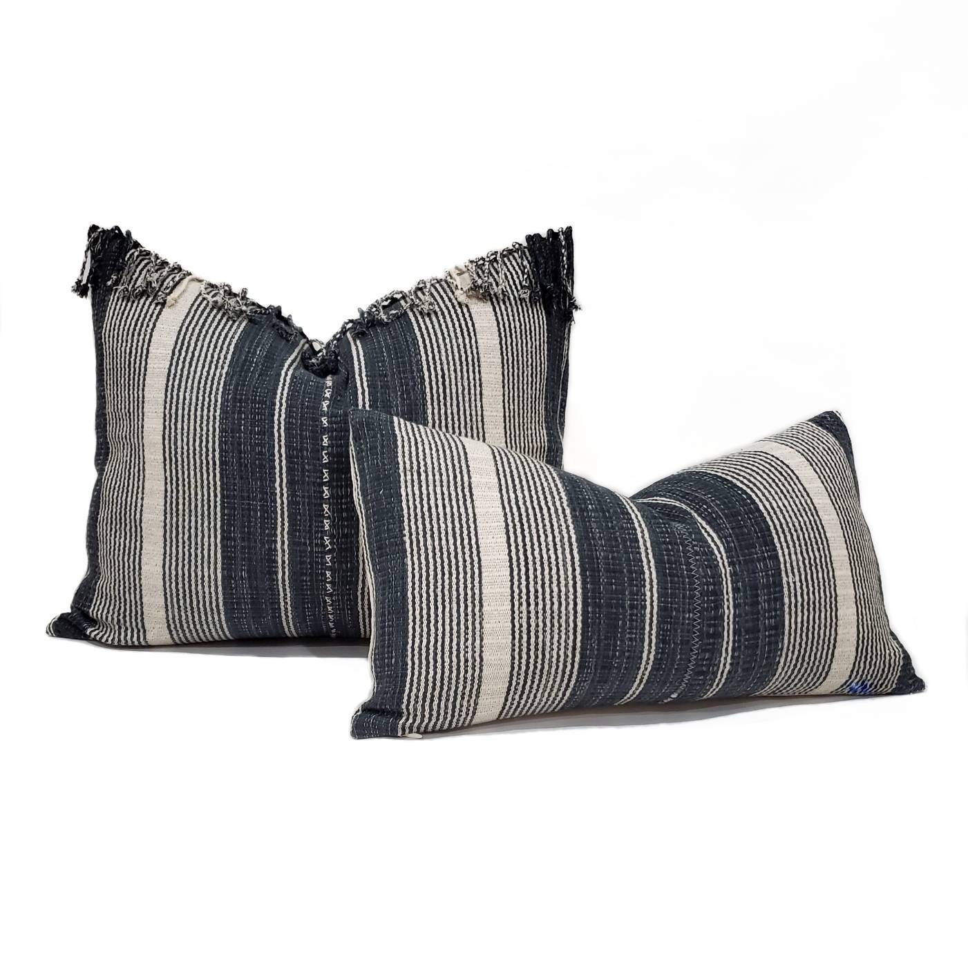 11×20 indigo stripe Asian textile cotton pillow cover