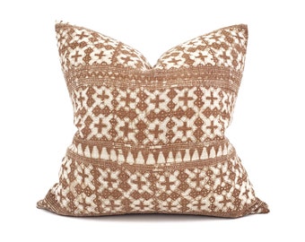 Various sizes rust batik hmong hemp pillow cover