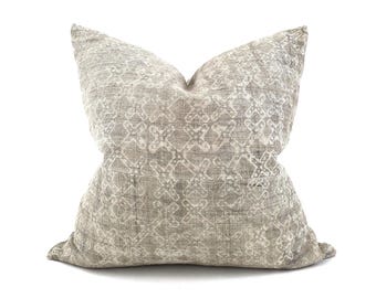 Various sizes grey batik hmong hemp pillow cover