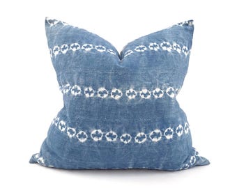 Various sizes vintage indigo mudcloth pillow cover