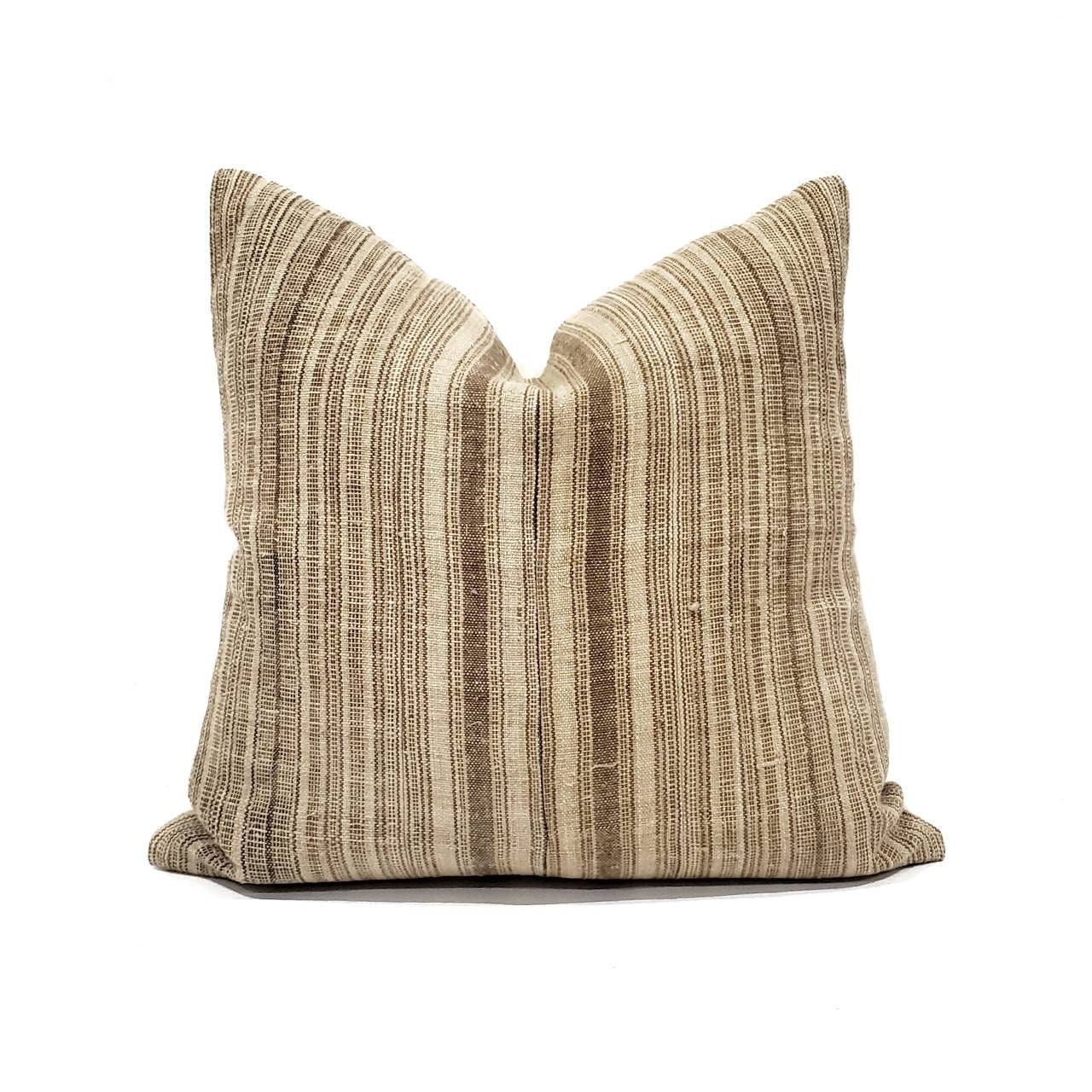 18 brown stripe Hmong hemp linen pillow cover