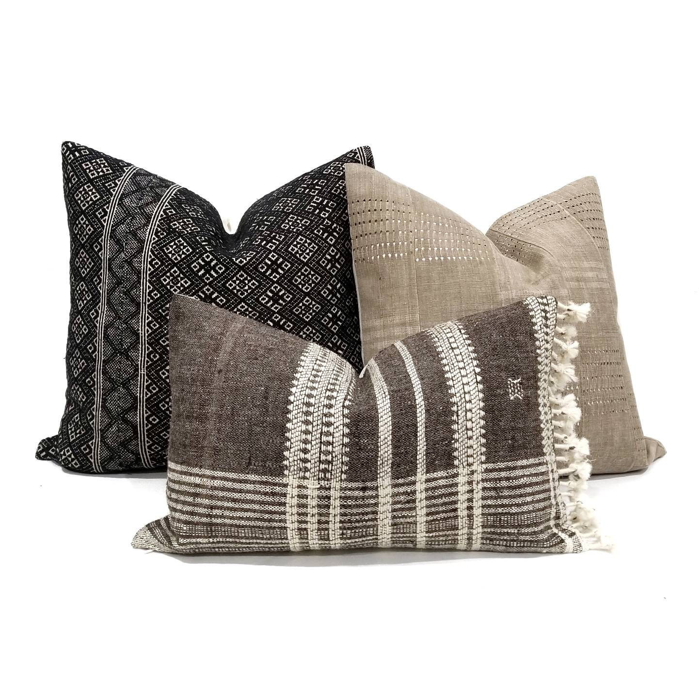12×20 muted grayish brown indian wool pillow cover with fringe