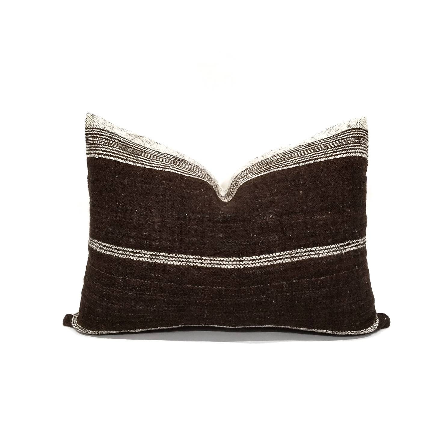 14×20 dark brown indian wool pillow cover