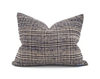Various sizes indigo hemp linen plaid pillow cover
