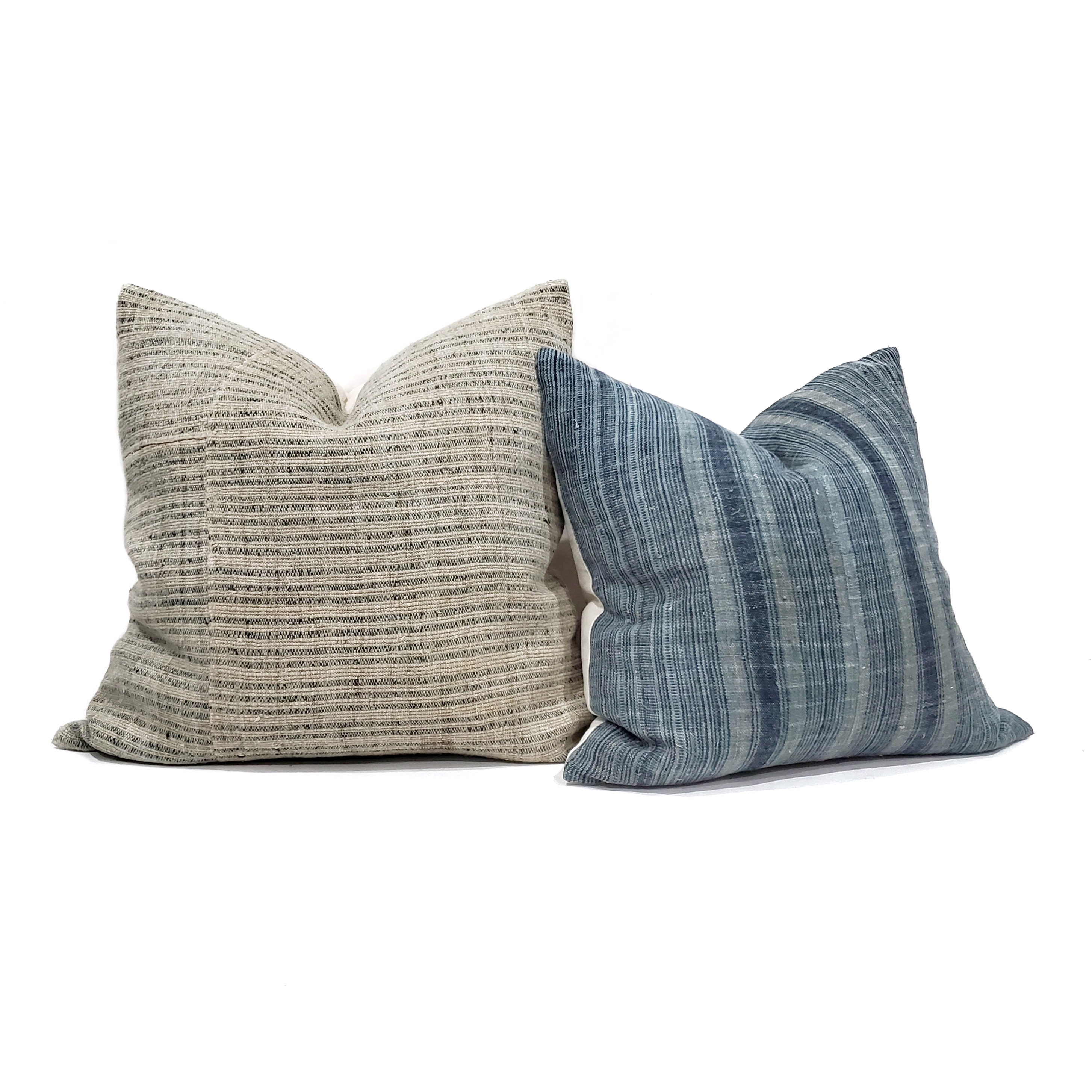 21 indigo stripe hmong hemp pillow cover