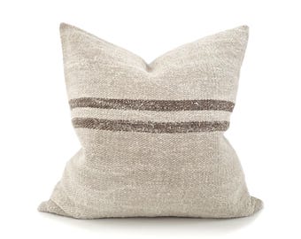 Various sizes muted brown stripe vintage grainsack pillow cover