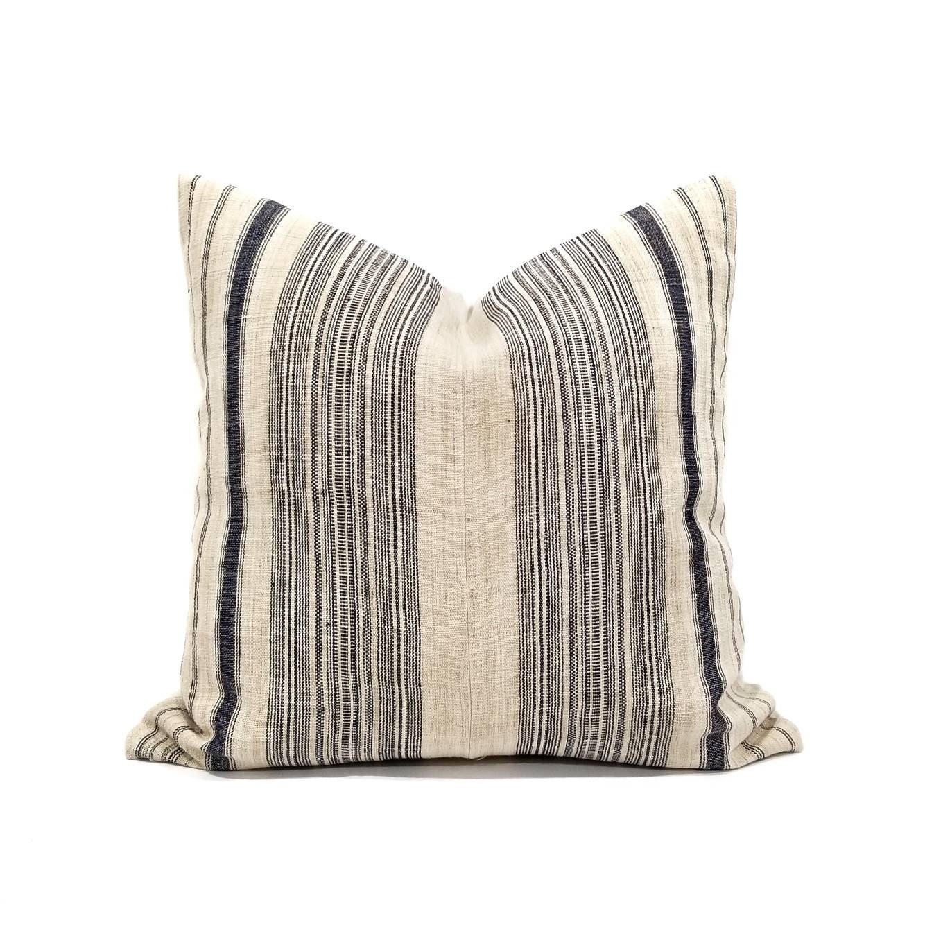 22 flax & indigo stripe hmong hemp linen pillow cover