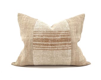 18"×22" caramel stripe grainsack+ dark sand hemp pillow cover