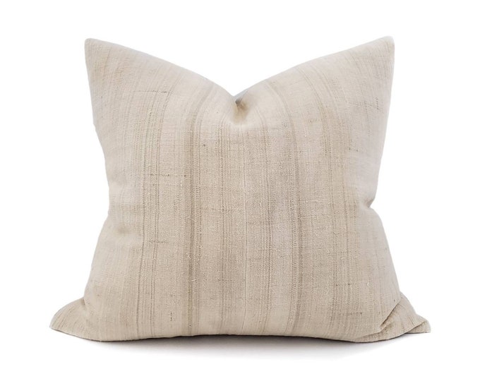 Featured listing image: 22"×24" vanilla w/ subtle greige stripe hmong hemp linen pillow cover