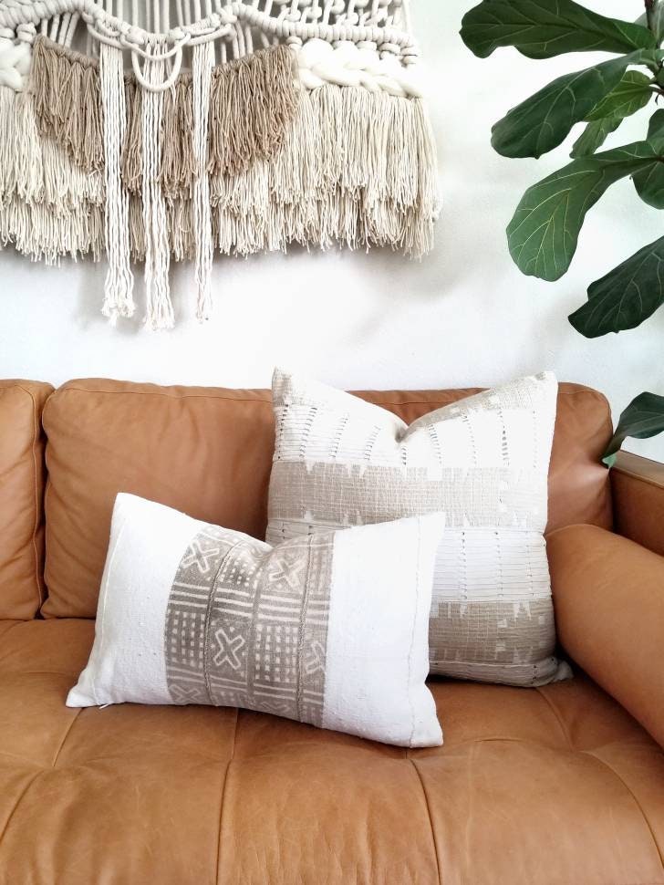 13×20 Khaki cream mudcloth pillow cover