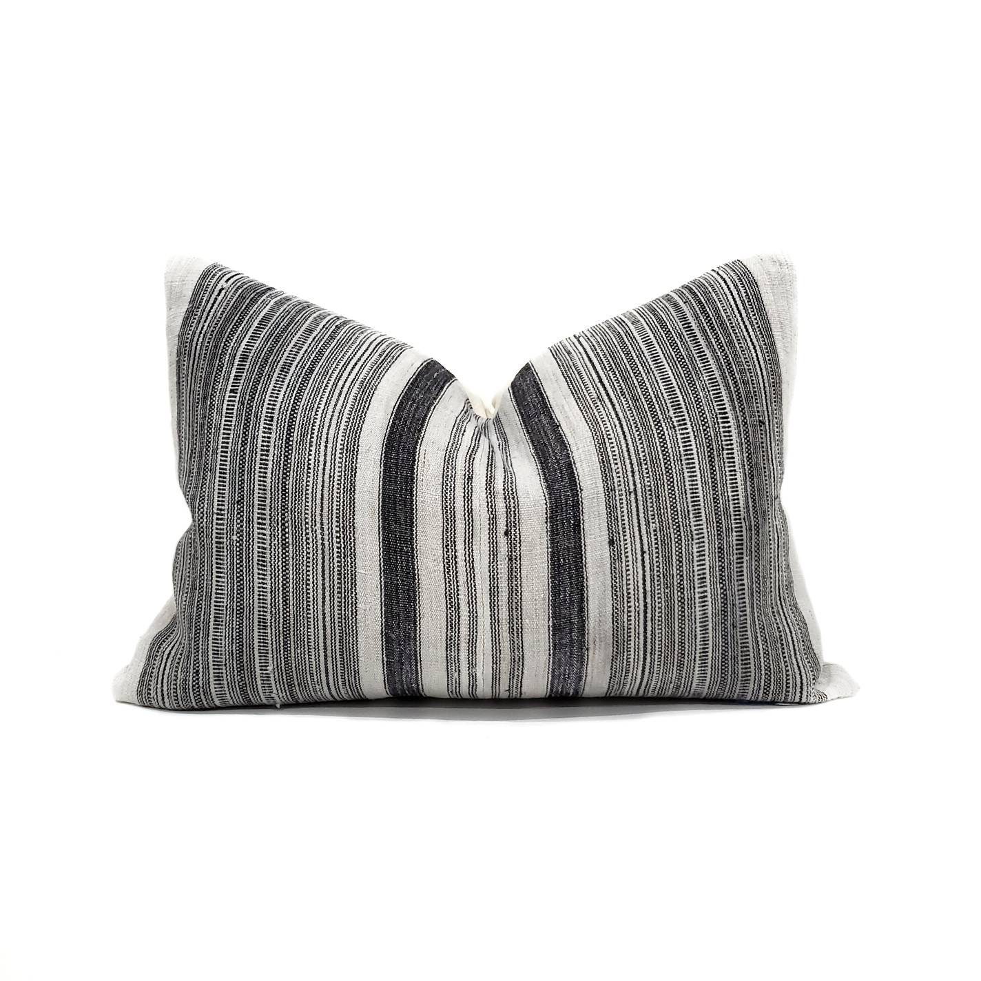 15×22 indigo stripe hmong hemp linen pillow cover