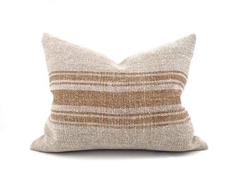 16"×20" caramel stripe grainsack pillow cover