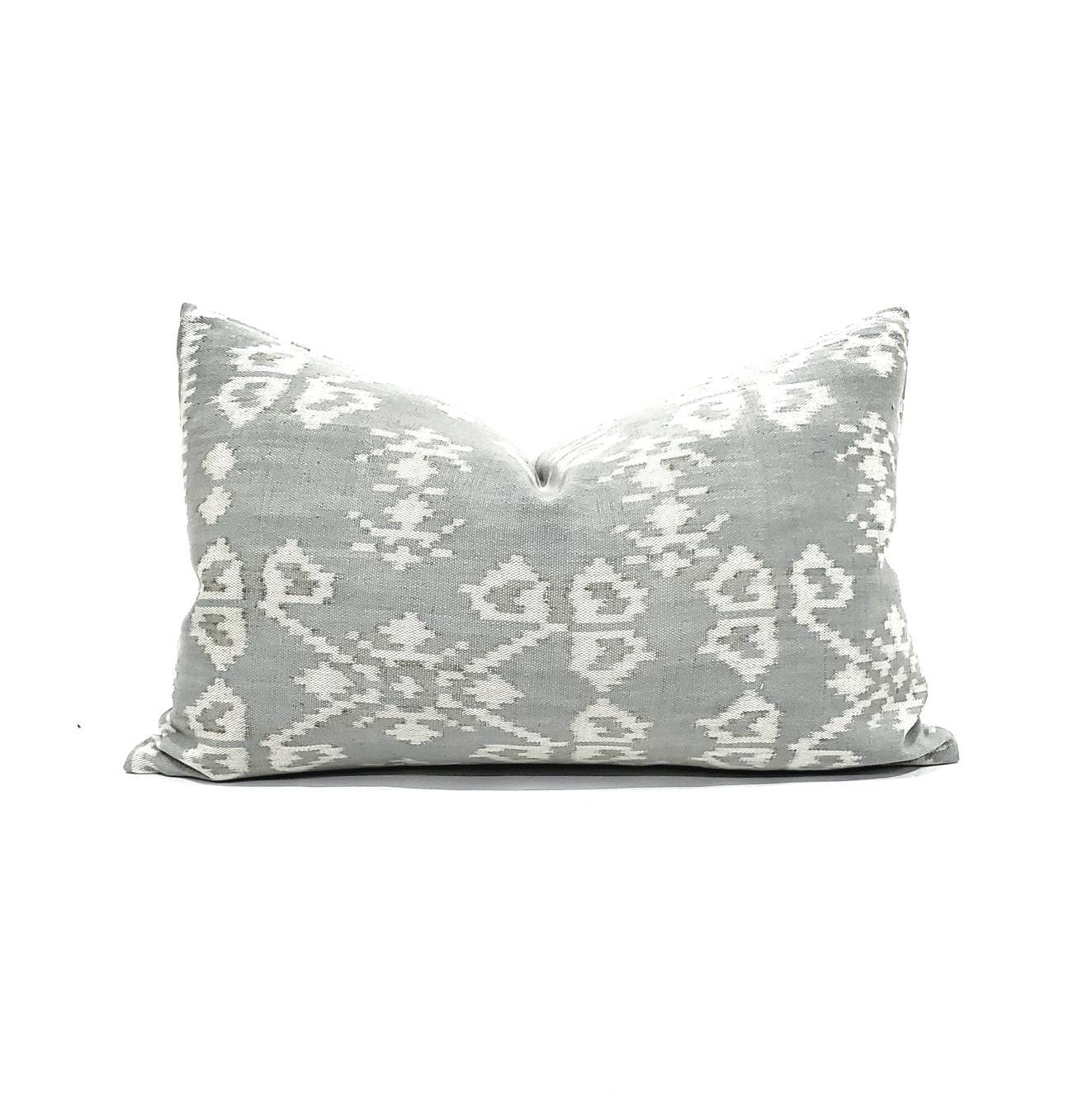12×20 muted grey(blue undertone) ikat pillow cover