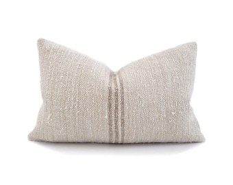 12"×19" latte stripe vinatge grainsack pillow cover