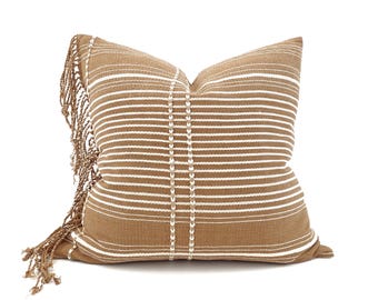 20" fringe on side muted burnt clay  cotton pillow cover