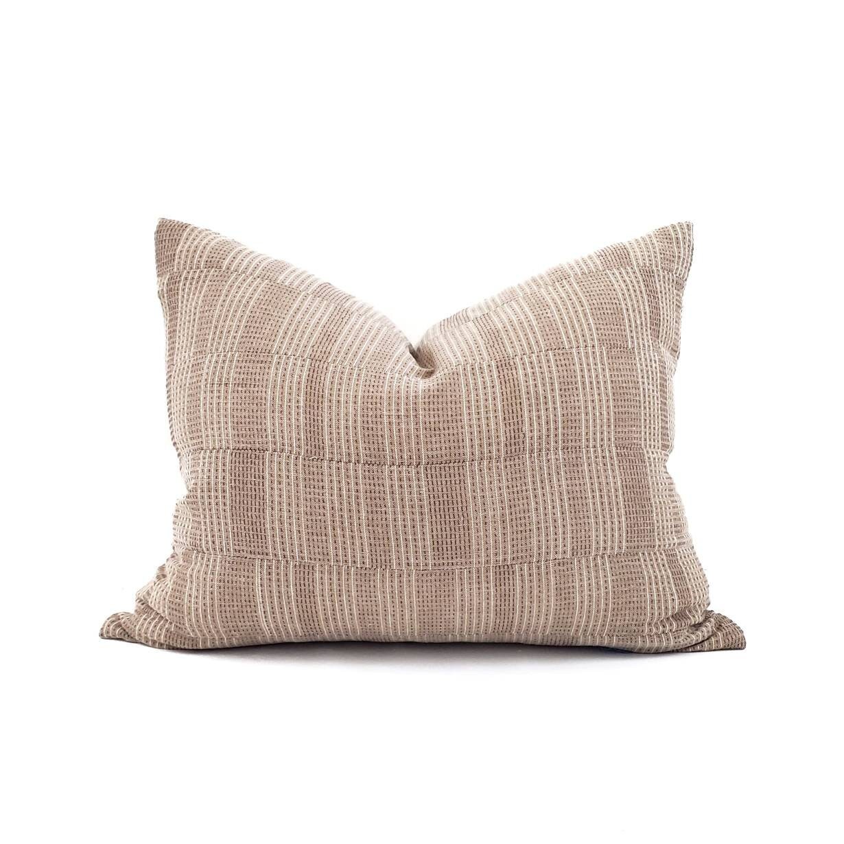 Various lumbar sizes panelled taupe stitched stripe cotton pillow cover