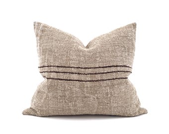 18"×20" brown stripe vintage grainsack pillow cover