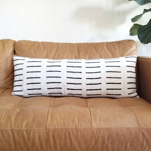 Cream mudcloth pillow cover, 13"×35" extra long lumbar mudcloth pillow, bed pillow,mudcloth pillow cover, african mudcloth pillow