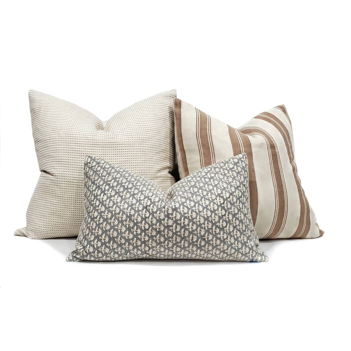 Hand block print pillow various lumbar sizes grey/cream small Etsy