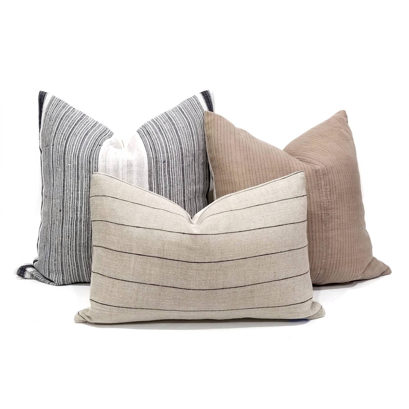 European linen flax with black stripe pillow cover in various sizes